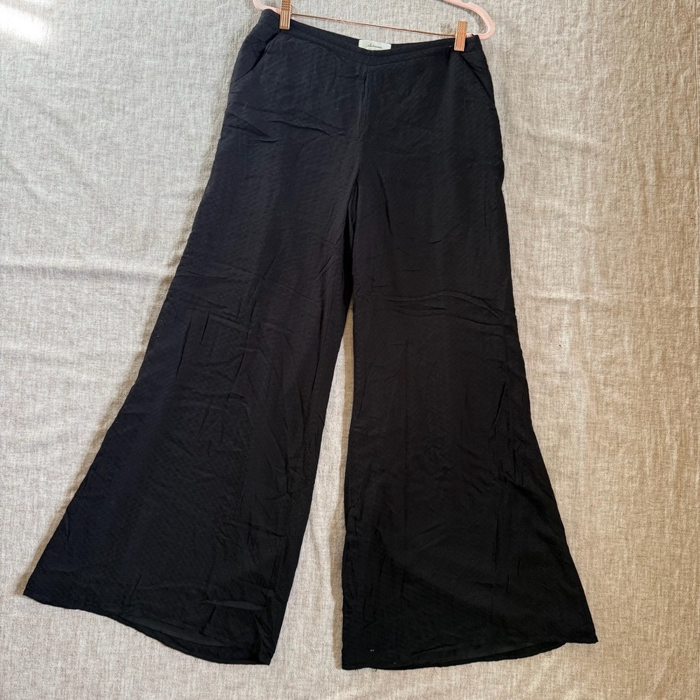 Elevenses Wide Leg Palazzo Pants Size 8 Black Textured Rayon Side Zip Boho